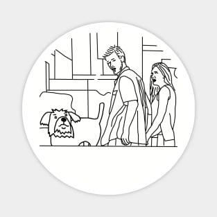 Cute Dog and Distracted Boyfriend Meme Line Drawing Magnet